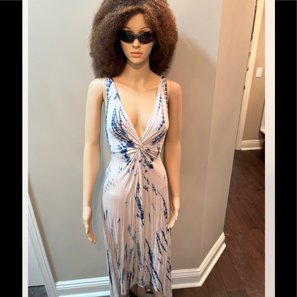 Miss Me Blue/Cream Tie-Dyed Floorlength Maxi Dress SizeM/L - Picture 3 of 10